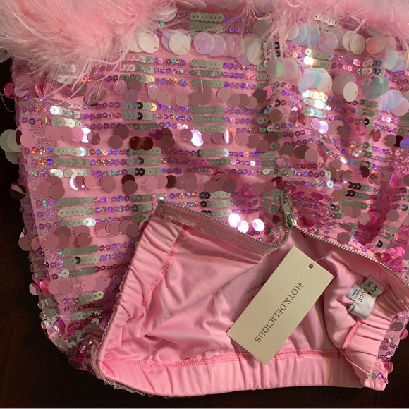 🆕 Brand New Party Skirt Set Disco Sequin Feather        Size Small - Picture 10 of 13